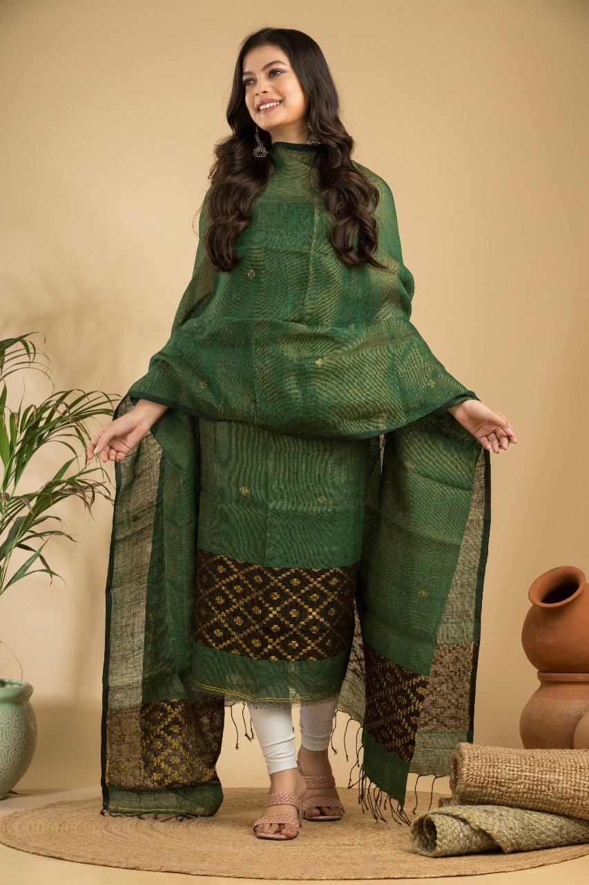 Pure Linen Jamdani Unstitch Suit.