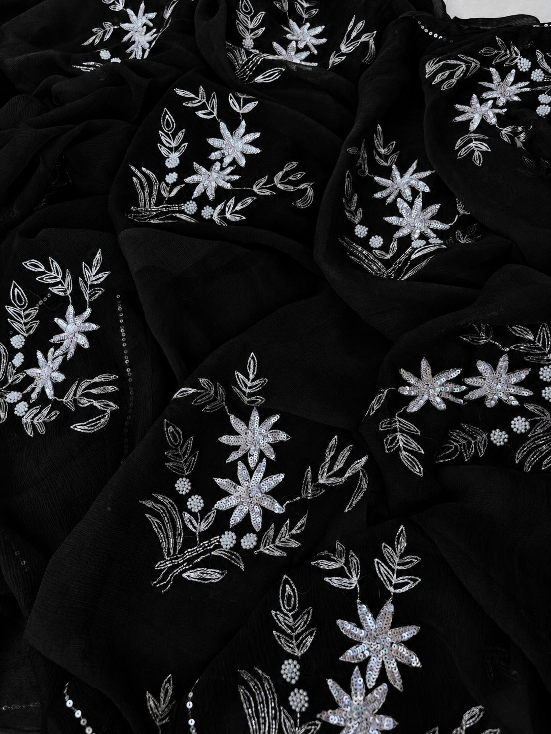 Pure Diamond Chiffon Hand Work Saree With Blouse.
