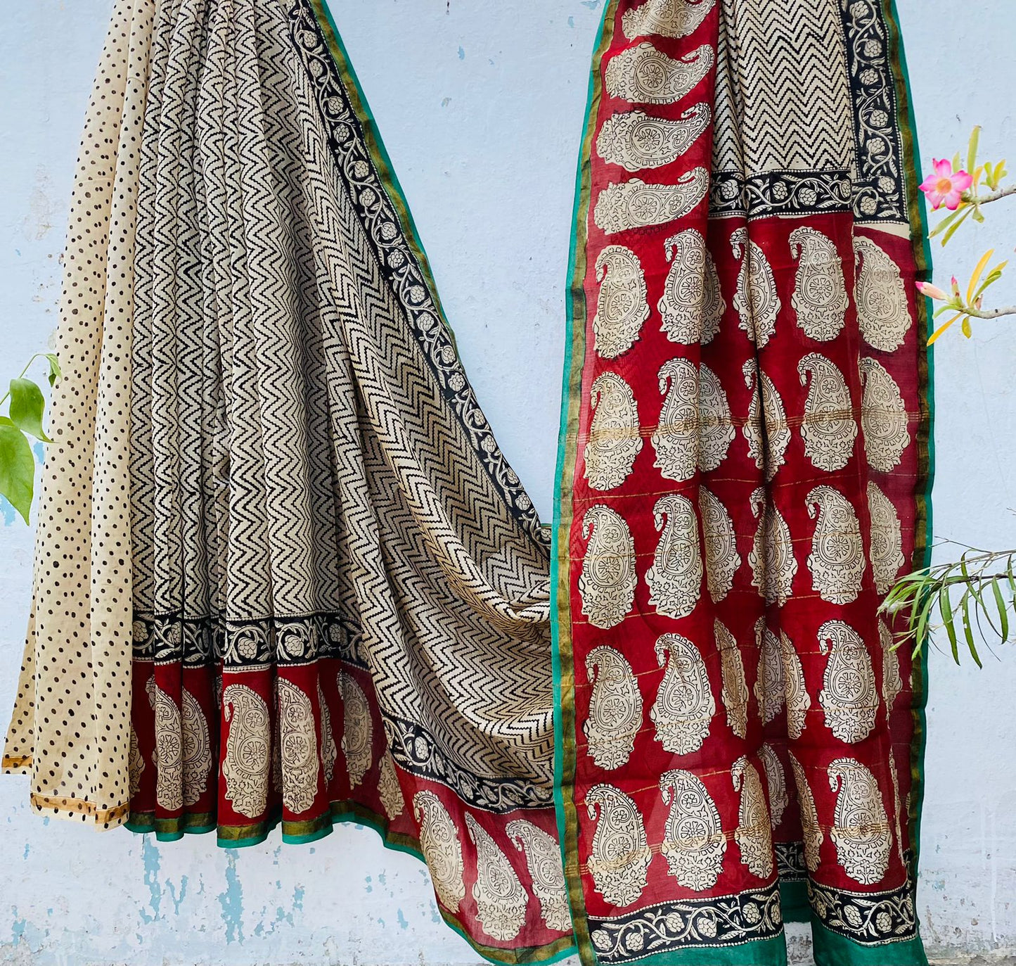 Pure Chanderi Silk Hand-block Printed Saree.