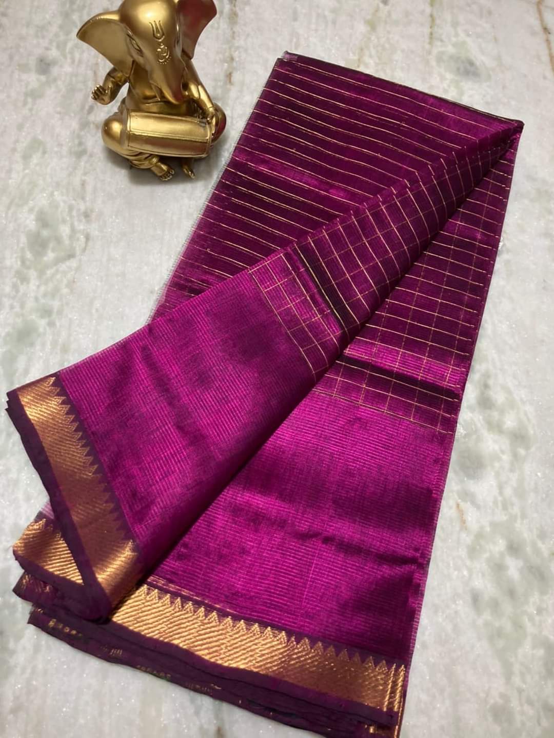 Pure Cotton Silk Mangalagiri Saree With Running Blouse .