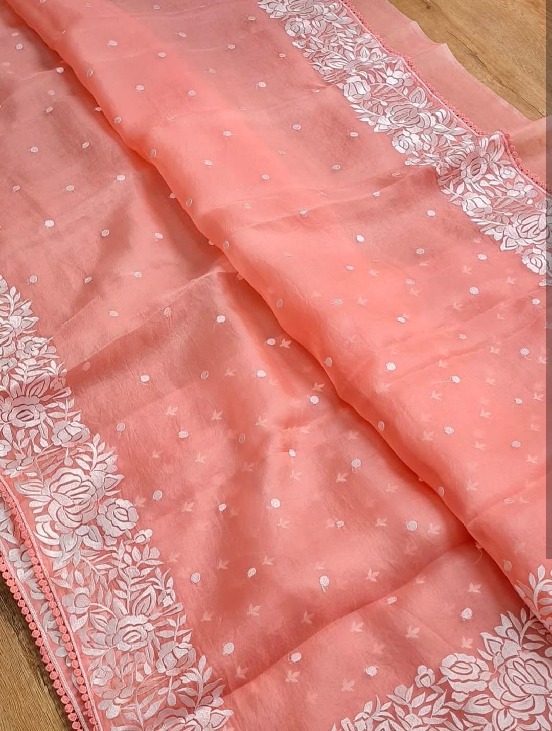 Banarasi Soft Kora Organza Embroidery Work Saree.