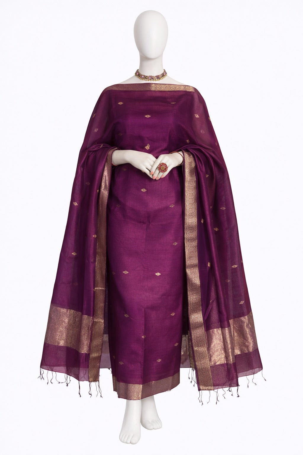 Pure Maheswari Silk Cotton Handwoven Unstitch Suit.