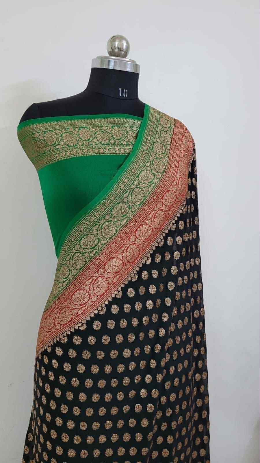 Pure Handloom Khaddi Georgette Saree Zari Work.