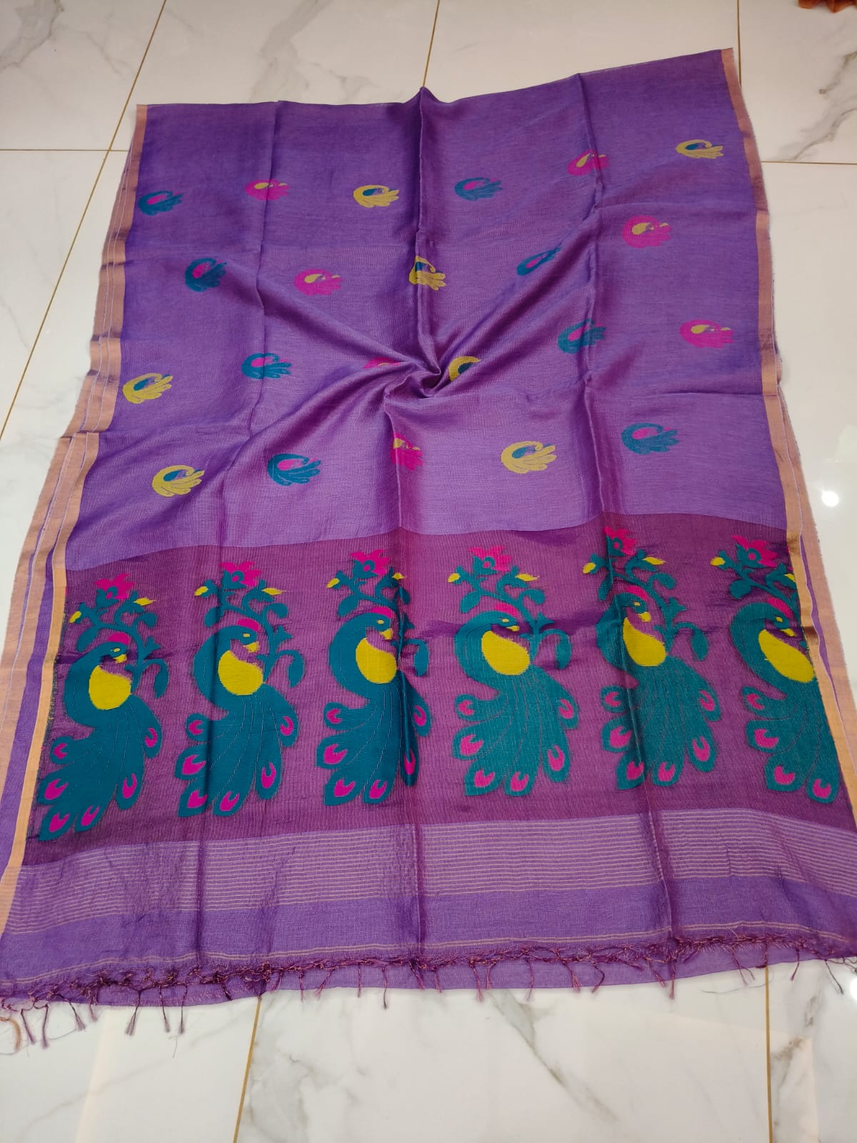 Pure Linen Tissue Saree with Blouse.