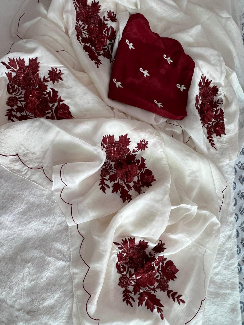 Pure Diamond Chiffon Beautiful Hand Work Saree