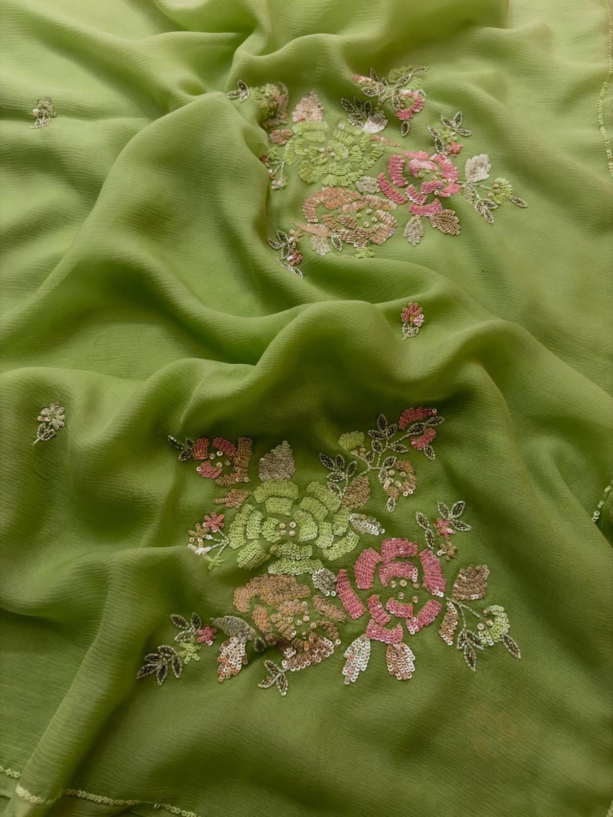 Pure Diamond Chiffon Hand Work Saree.