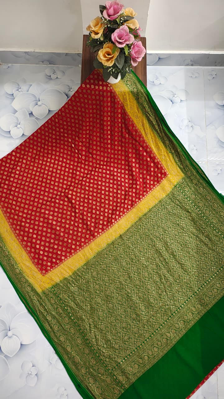 Pure Handloom Khaddi Georgette Saree Zari Work.