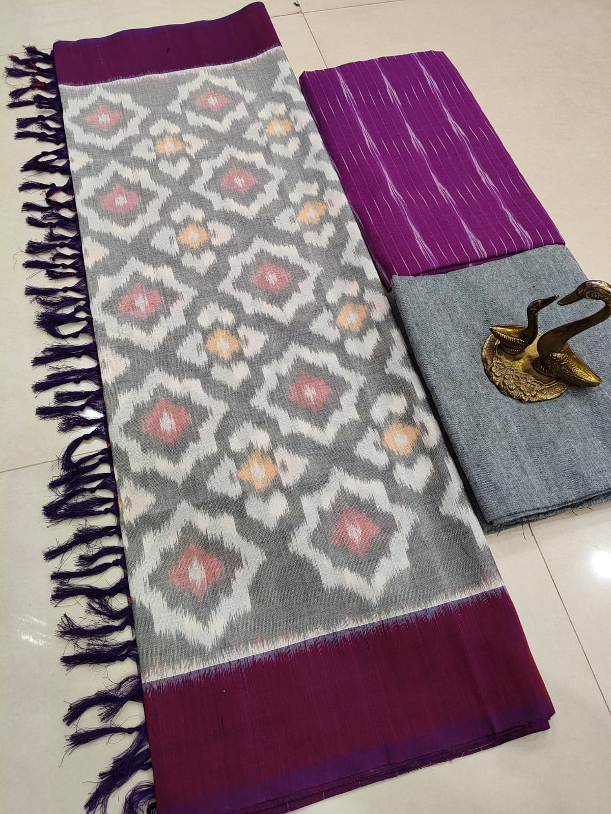 Beautiful Pure Cotton Double Ikkat Unstitched Suit.