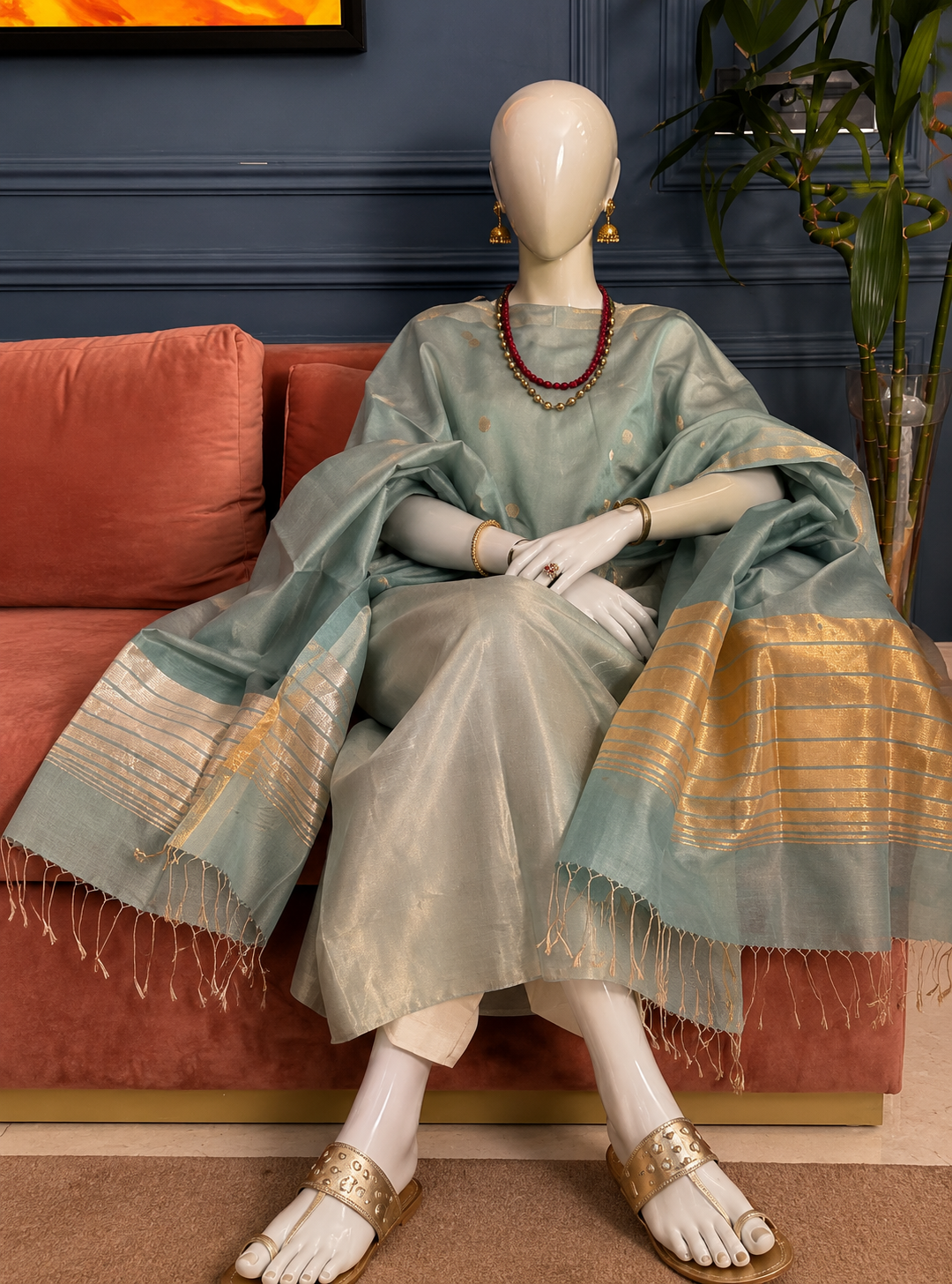 Pure Maheswari Silk Cotton Handwoven Unstitch Suit.