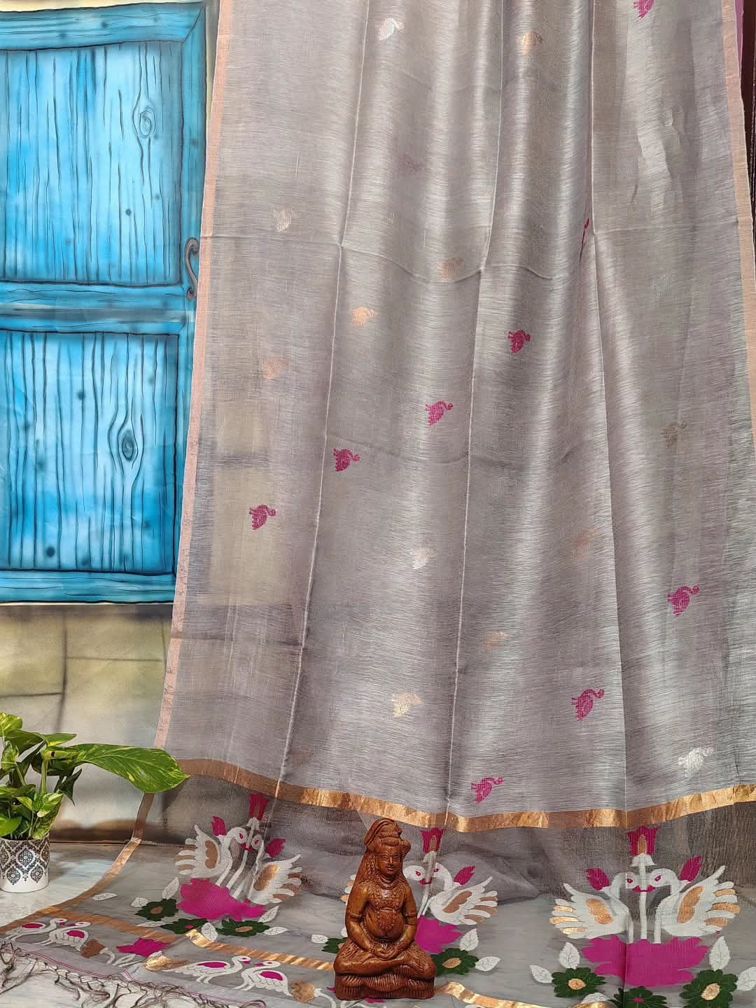 Pure Linen Tissue Saree with Blouse.