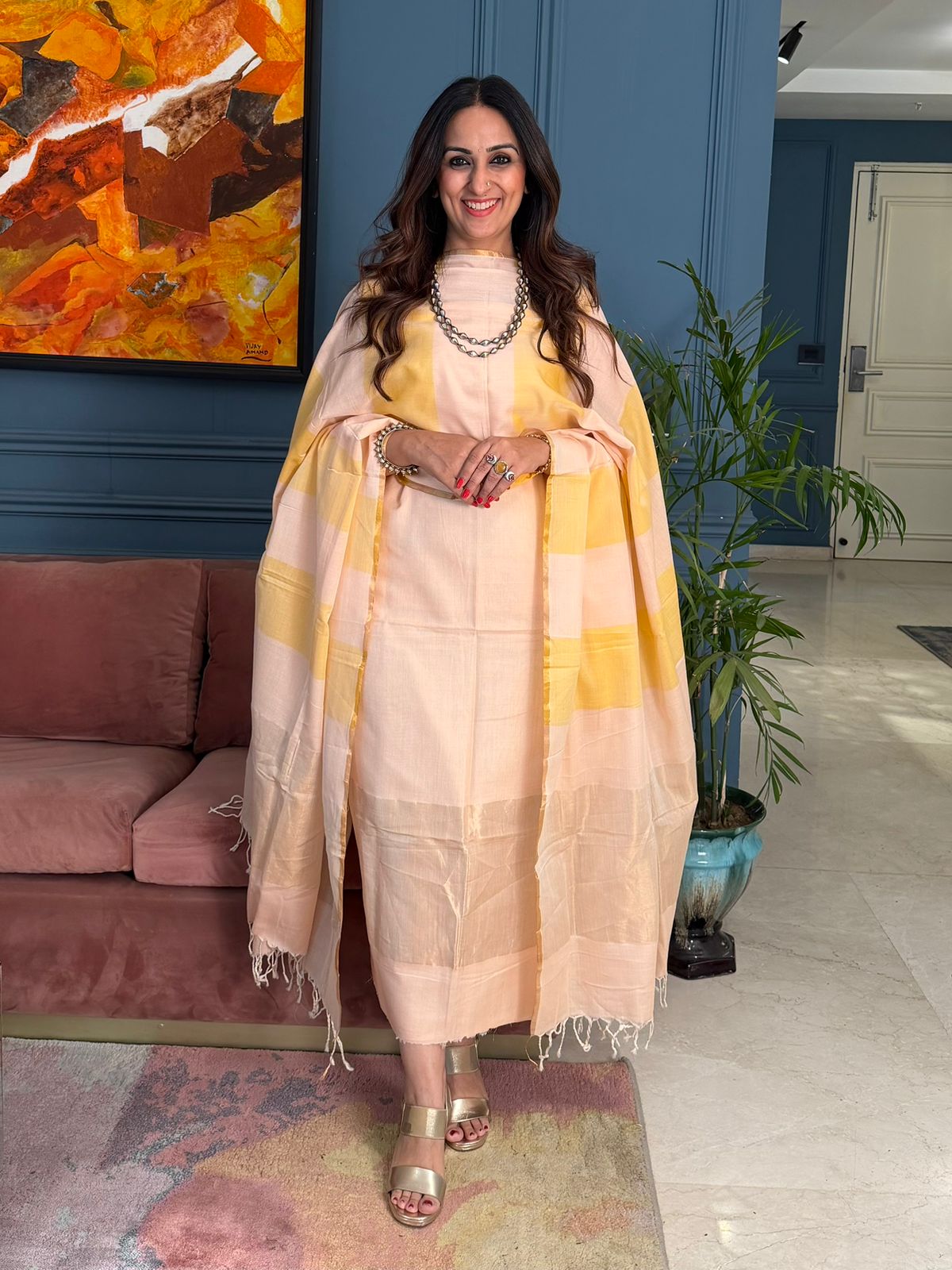 Pure Maheswari Silk Cotton Handwoven Unstitch Suit.