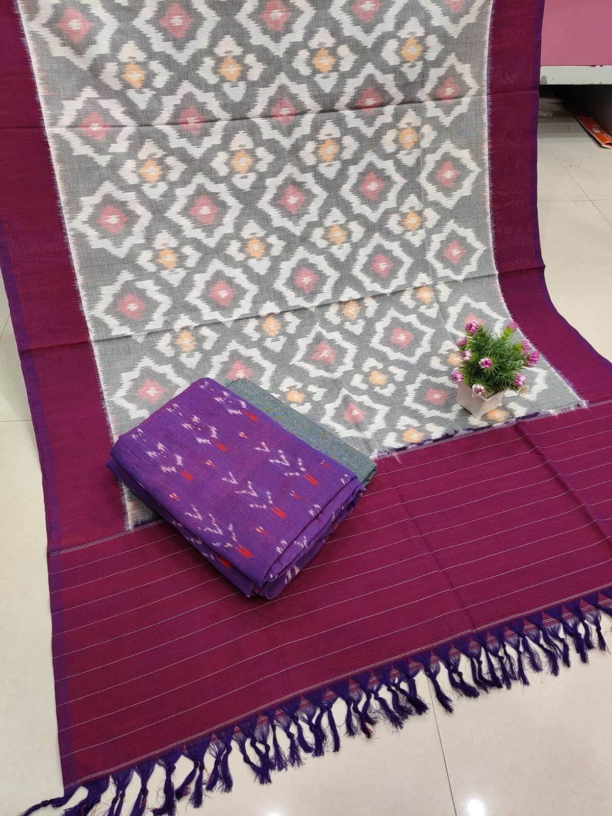 Pure Cotton Double Ikkat Unstitched Suit.