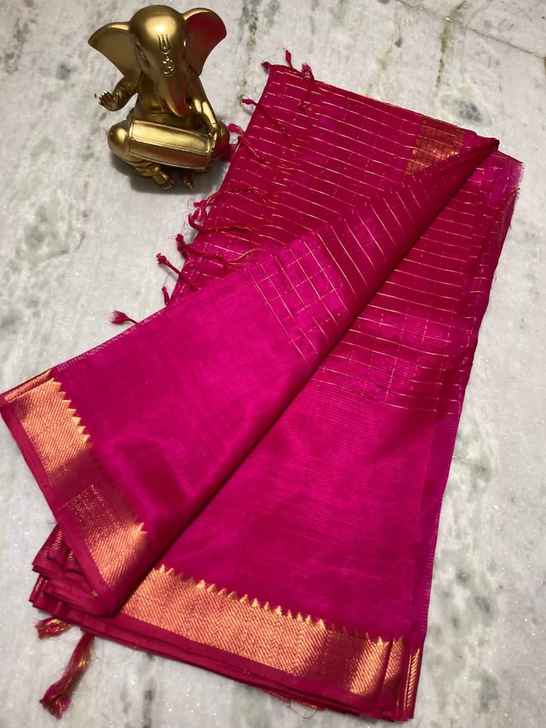 Pure Cotton Silk Mangalagiri Saree With Running Blouse .