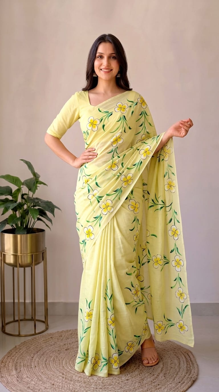Pure Cotton Hand Block Printed Saree With Blouse.