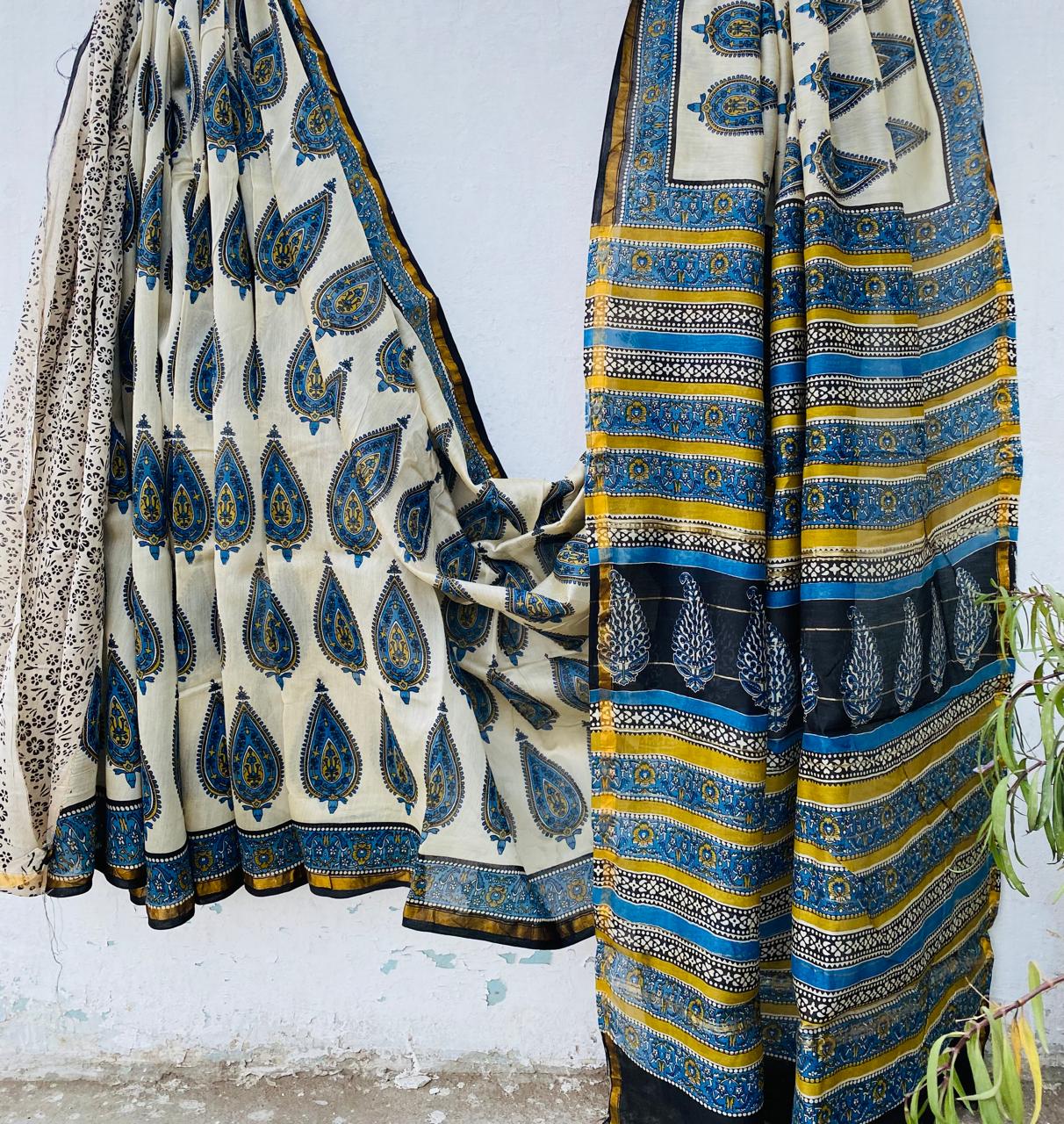 Pure Chanderi Silk Hand-block Printed Saree.