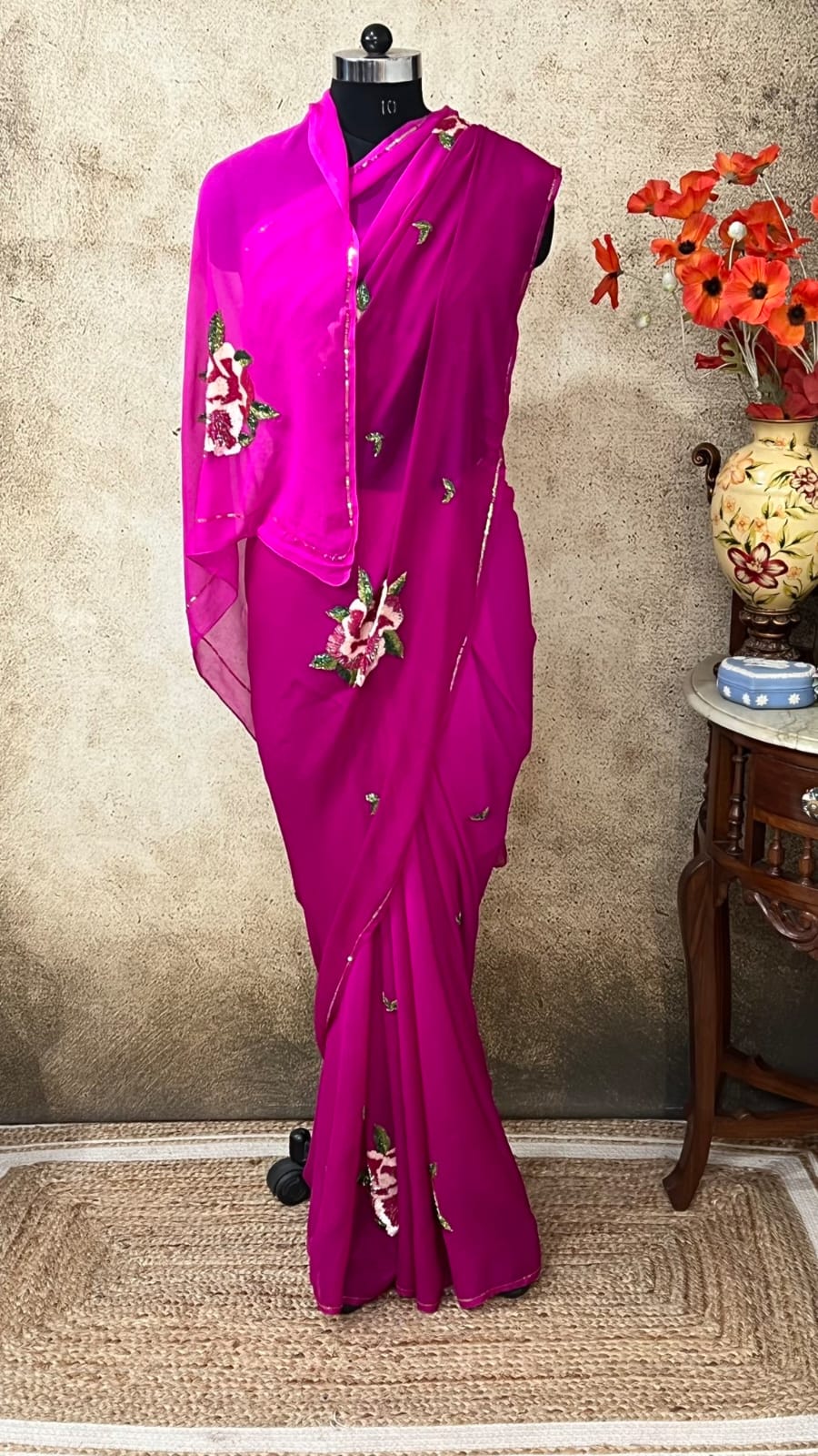 Pure Diamond Chiffon Beautiful Hand Work Saree