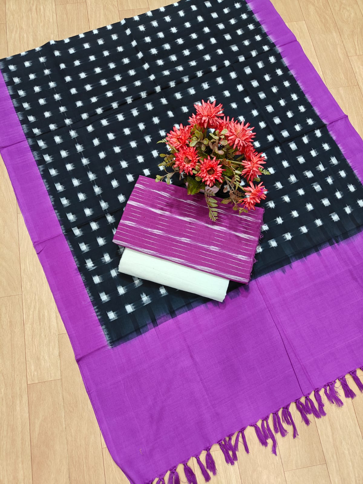 Beautiful Pure Cotton Double Ikkat Unstitched Suit.