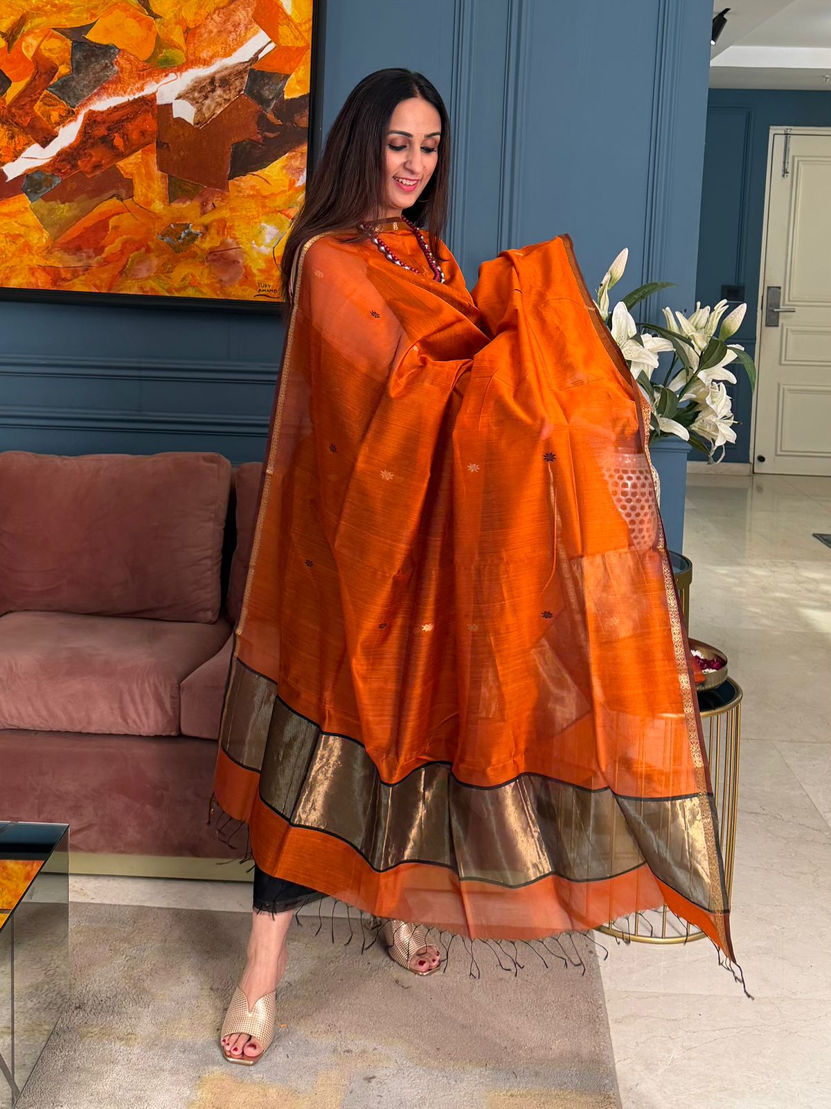 Pure Maheswari Silk Cotton Handwoven Unstitch Suit.