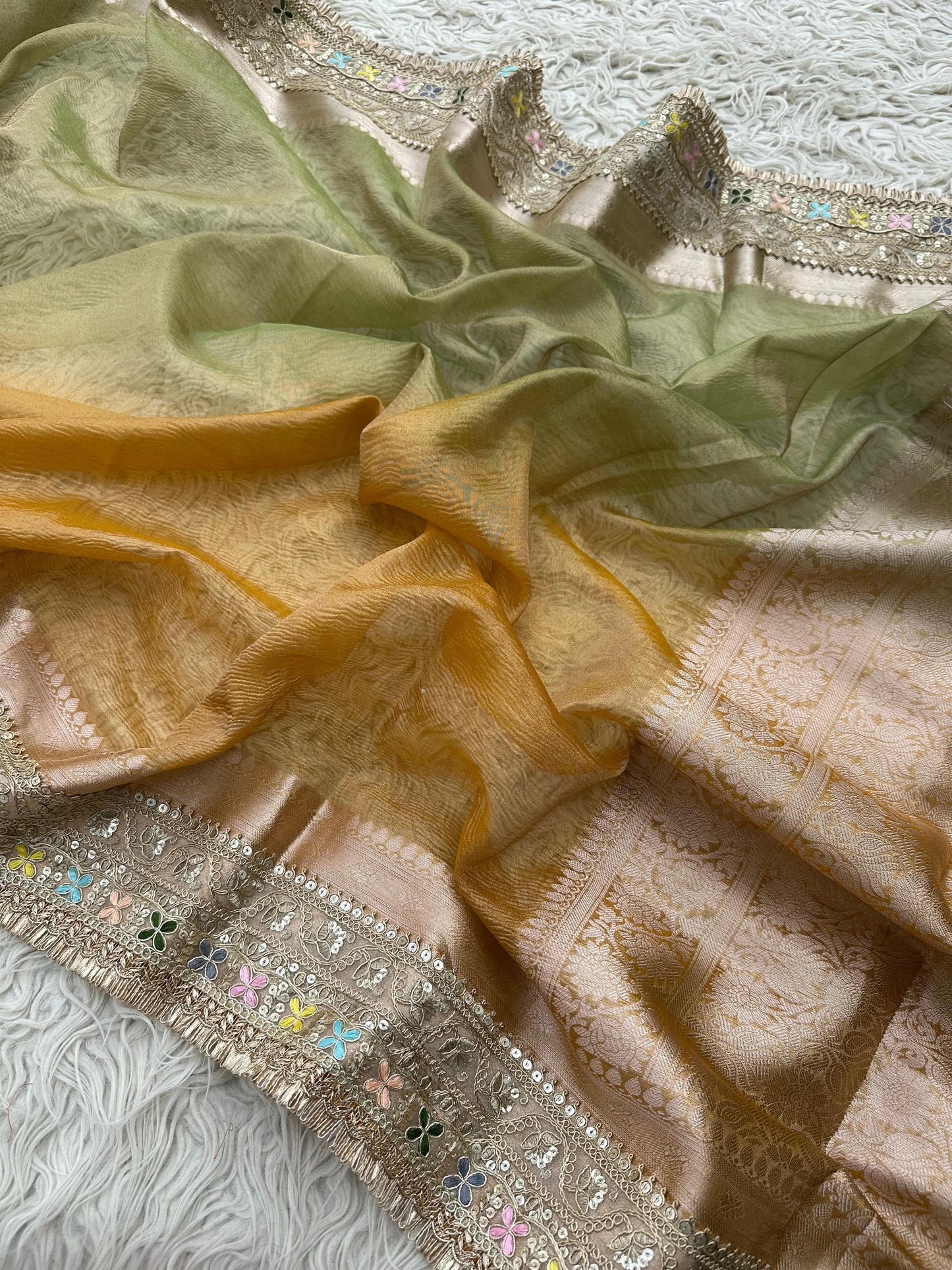 Banarasi Tissue Crush Silk Lace Work Saree