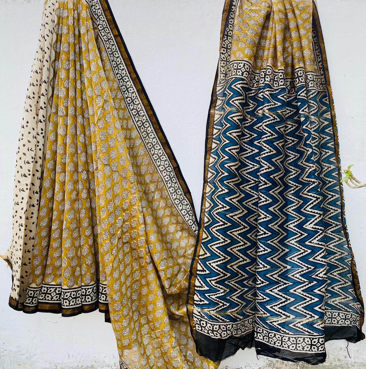 Pure Chanderi Silk Hand-block Printed Saree.