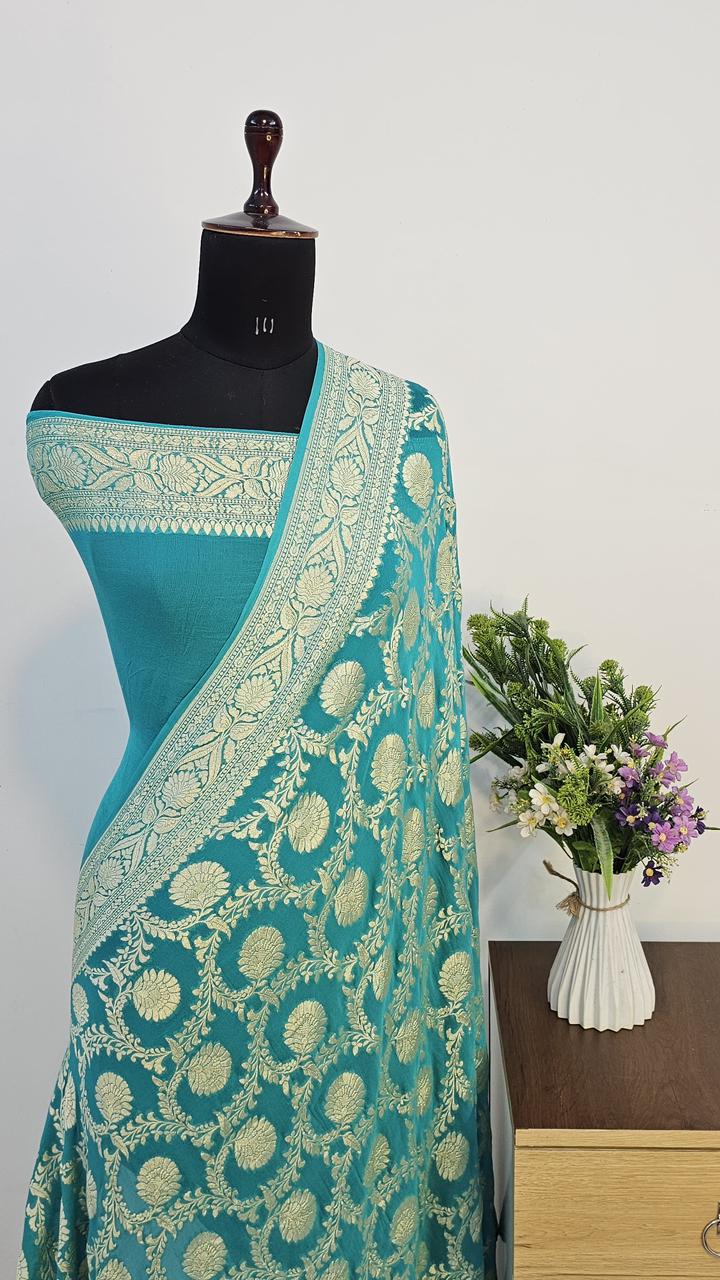 Pure Handloom Khaddi Georgette Saree Zari Work.