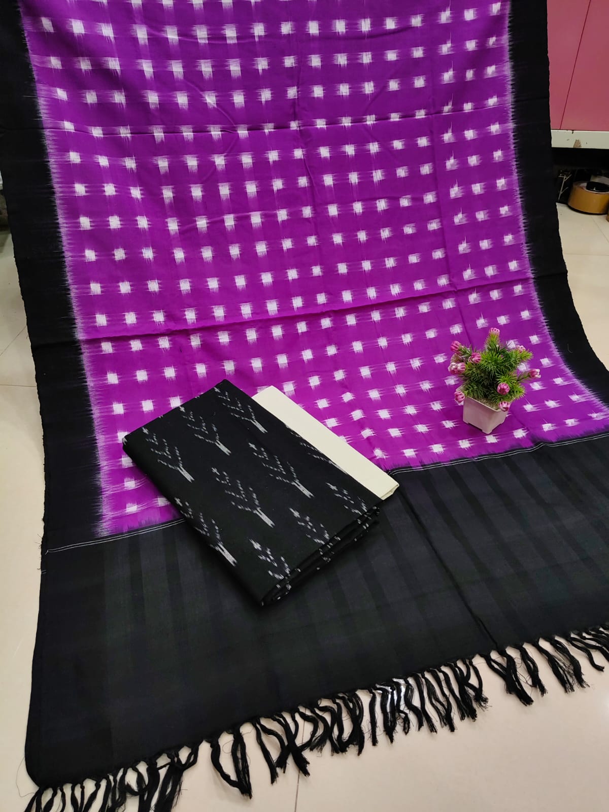 Pure Double Ikkat Cotton Unstitched Suit.