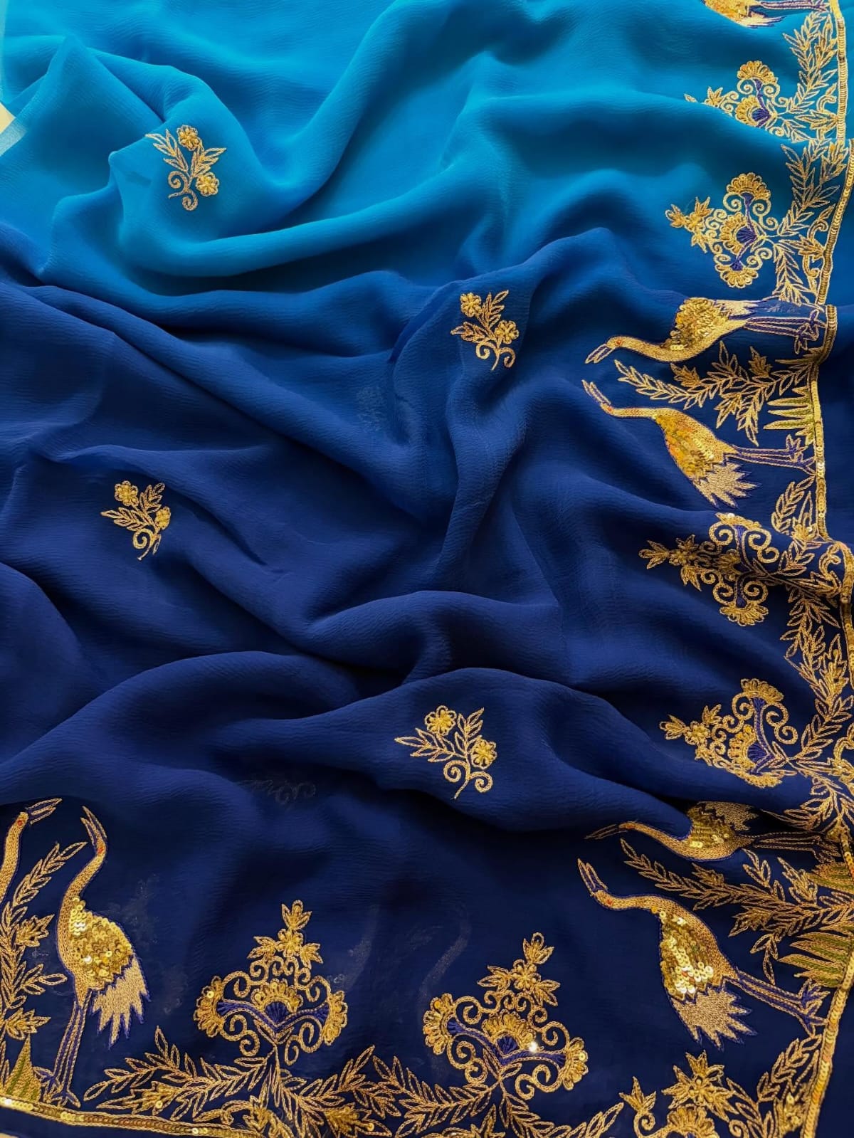 Pure Diamond Chiffon Hand Work Saree.