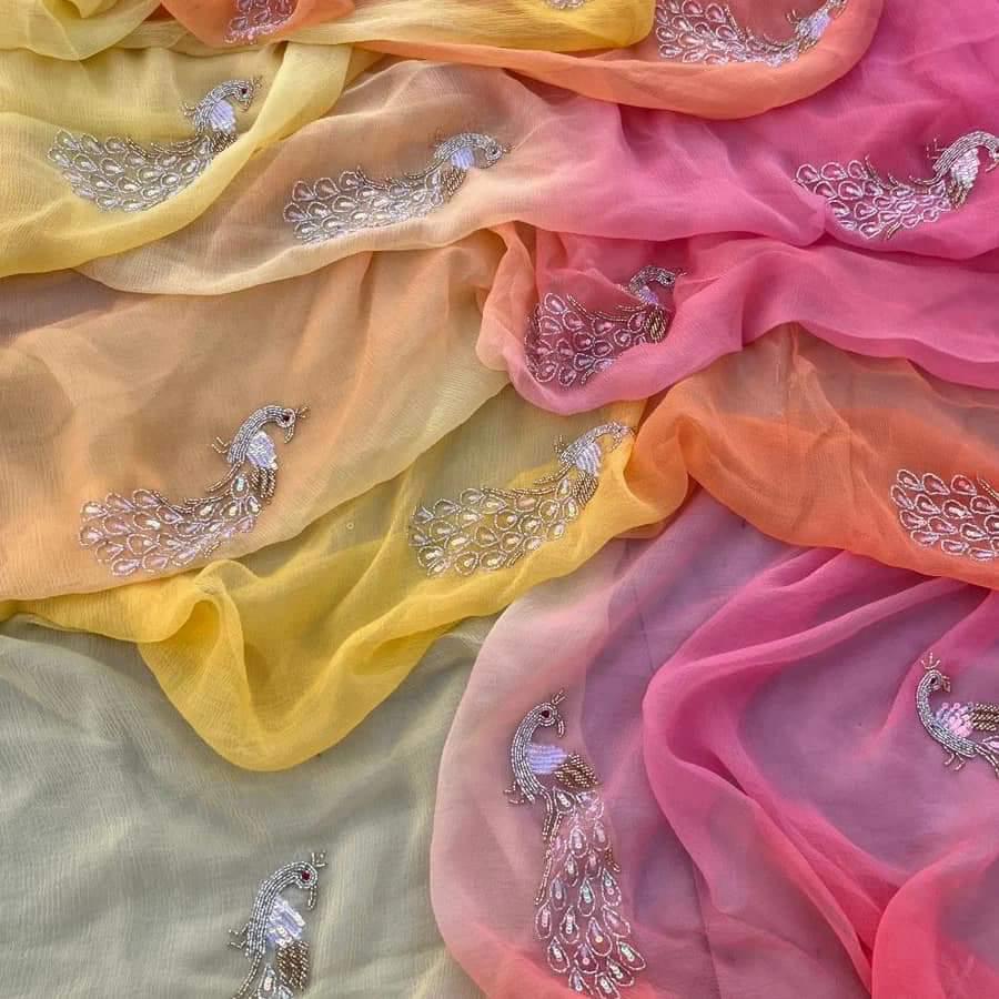 Pure Diamond Chiffon Beautiful Hand Work Saree