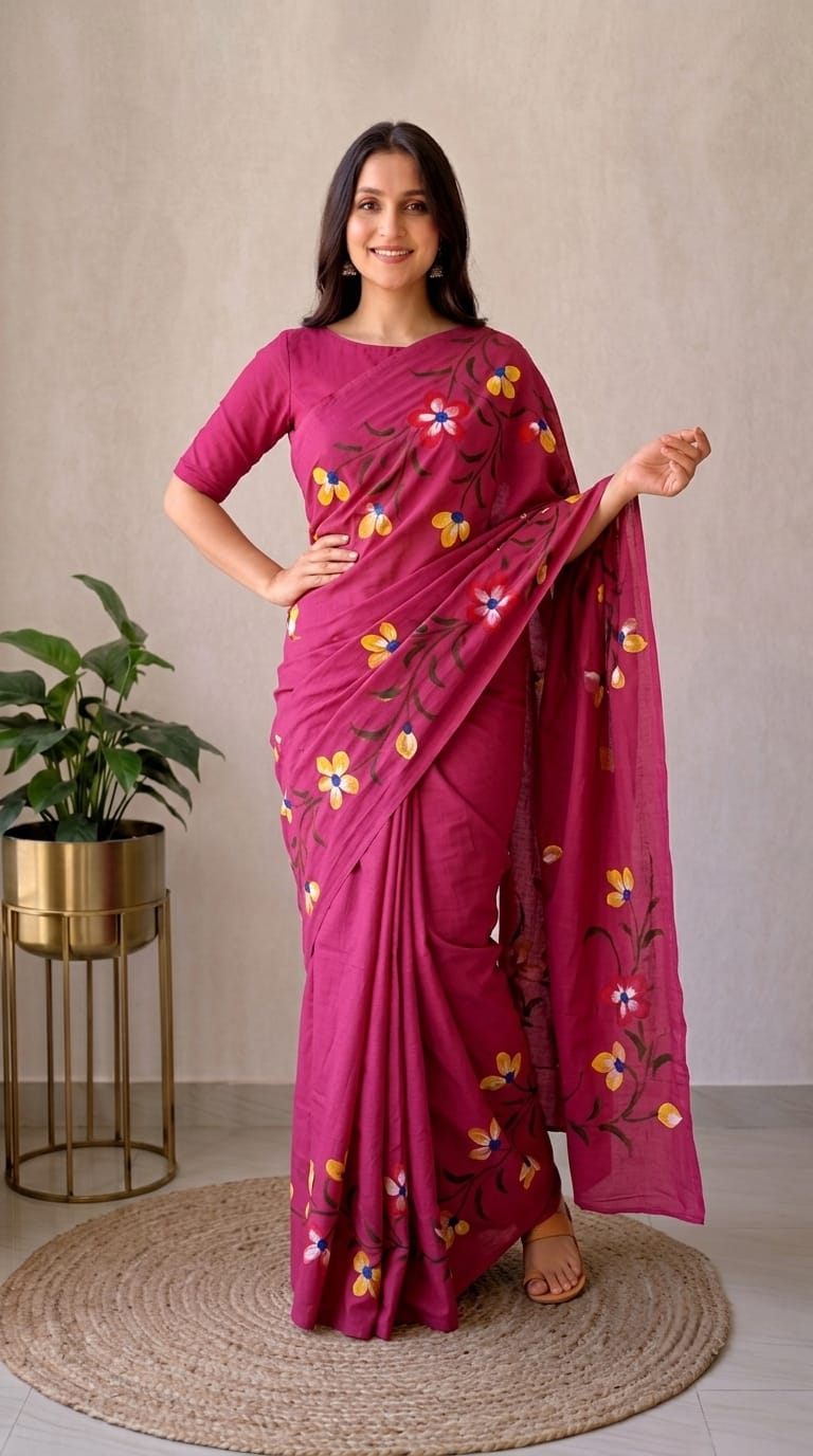 Pure Cotton Hand Block Printed Saree With Blouse.