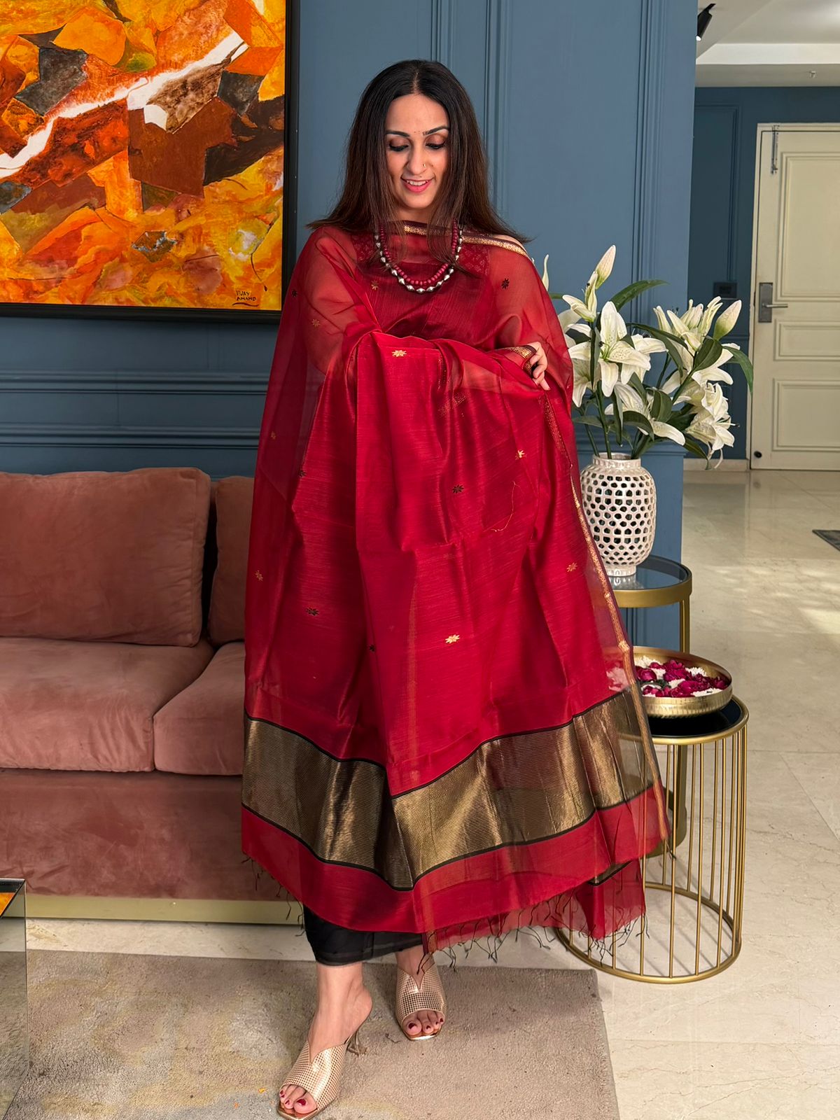 Pure Maheswari Silk Cotton Handwoven Unstitch Suit.