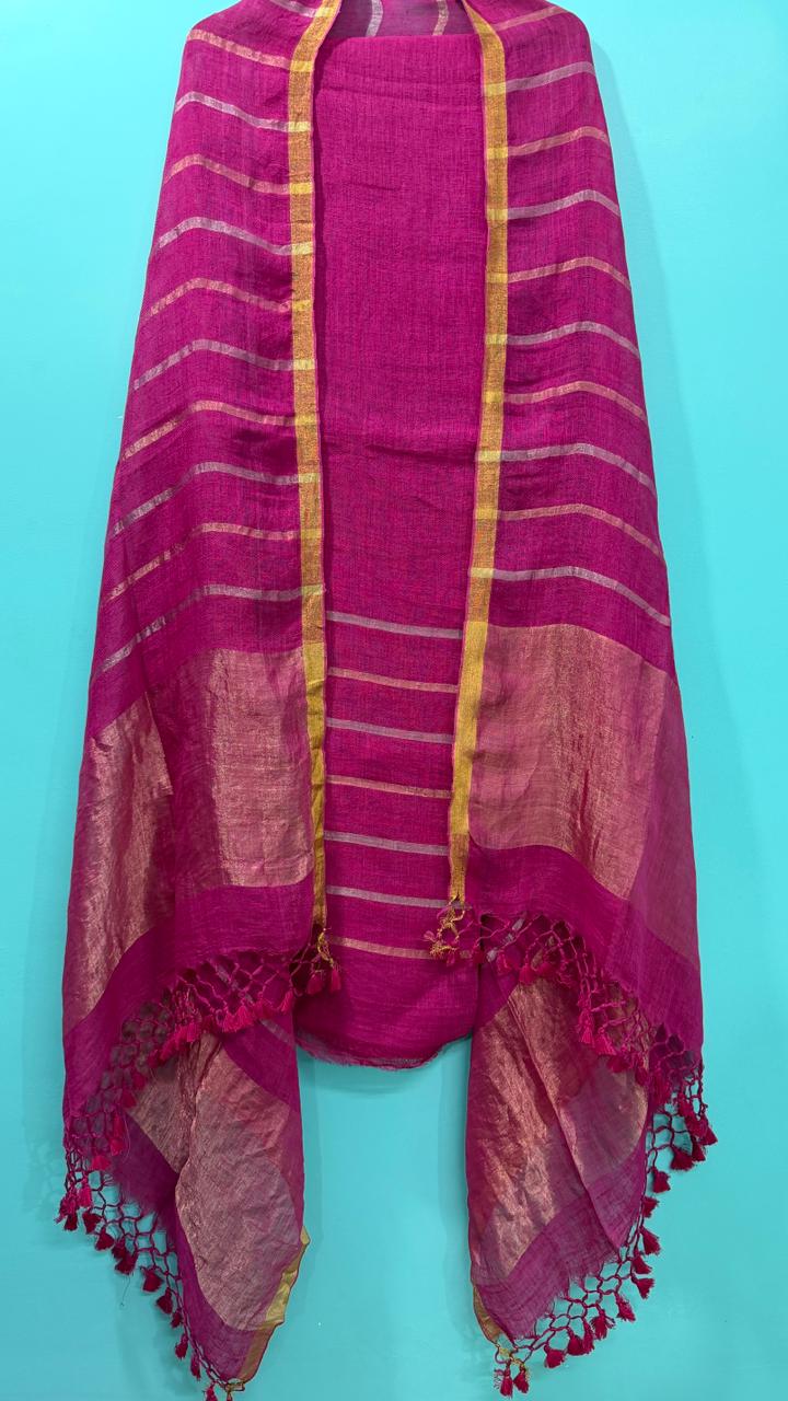 Pure Linen Jamdani Unstitch Suit.