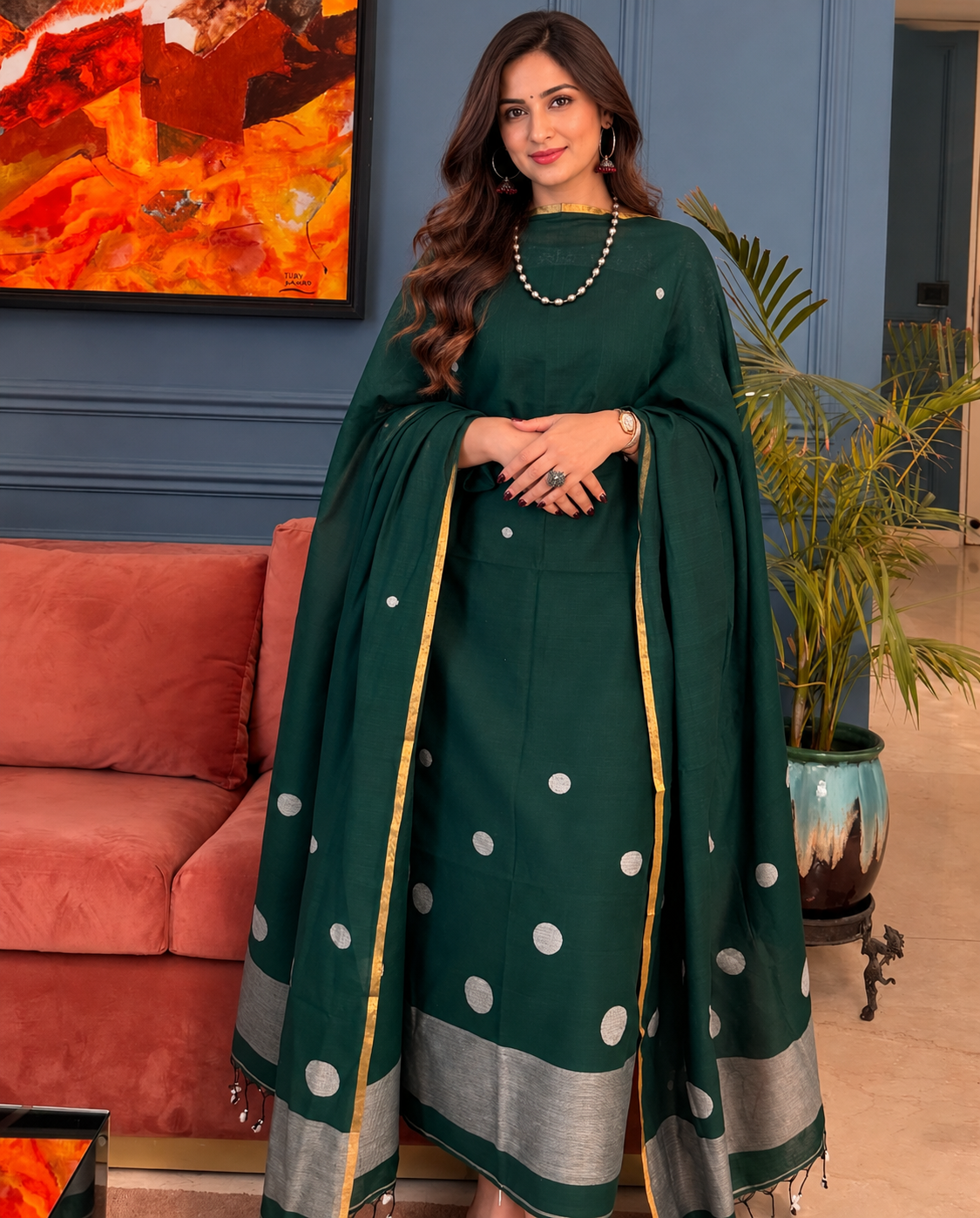 Pure Maheswari Silk Cotton Handwoven Unstitch Suit.