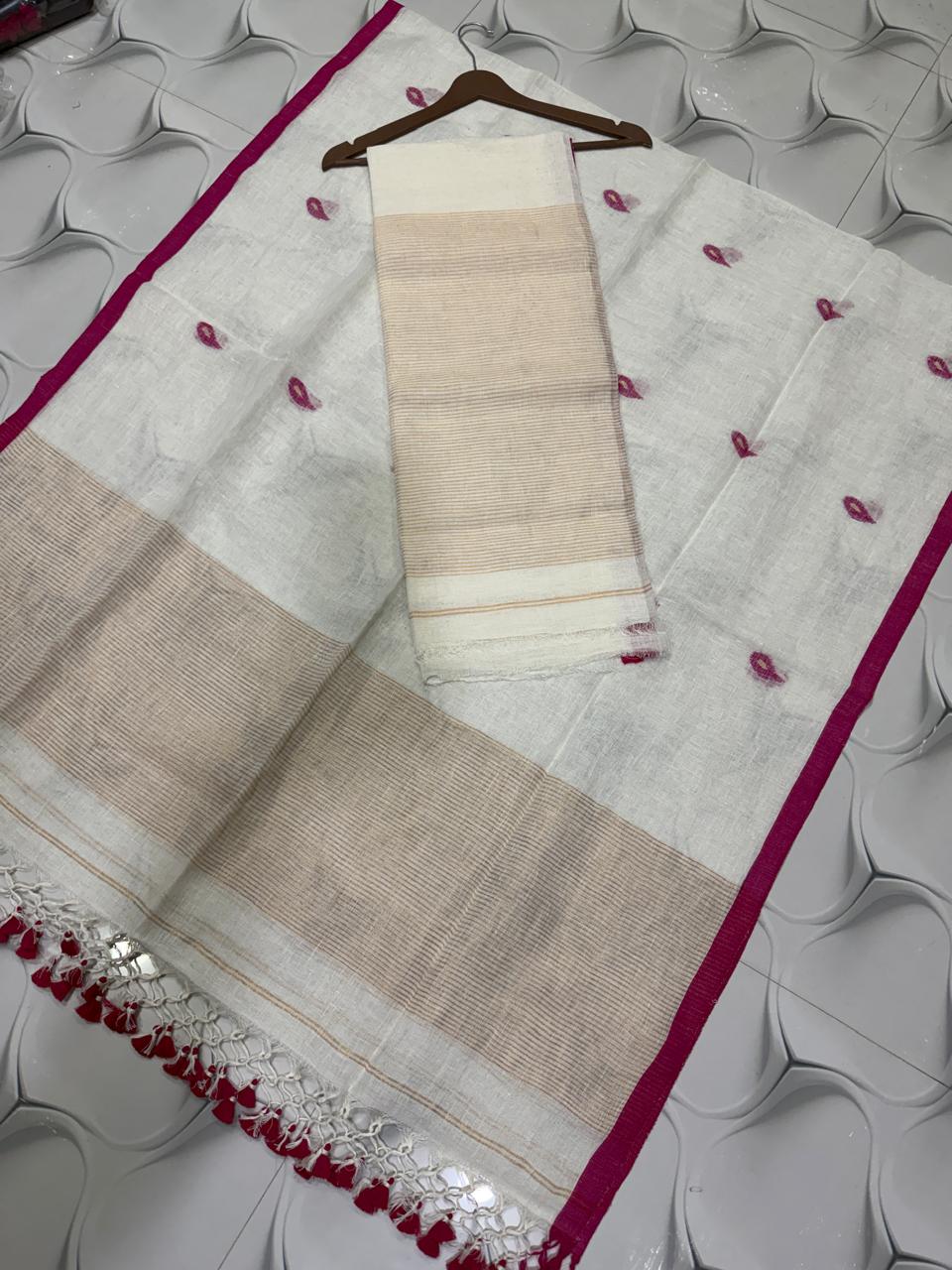 Pure Linen Jamdani Unstitch Suit.
