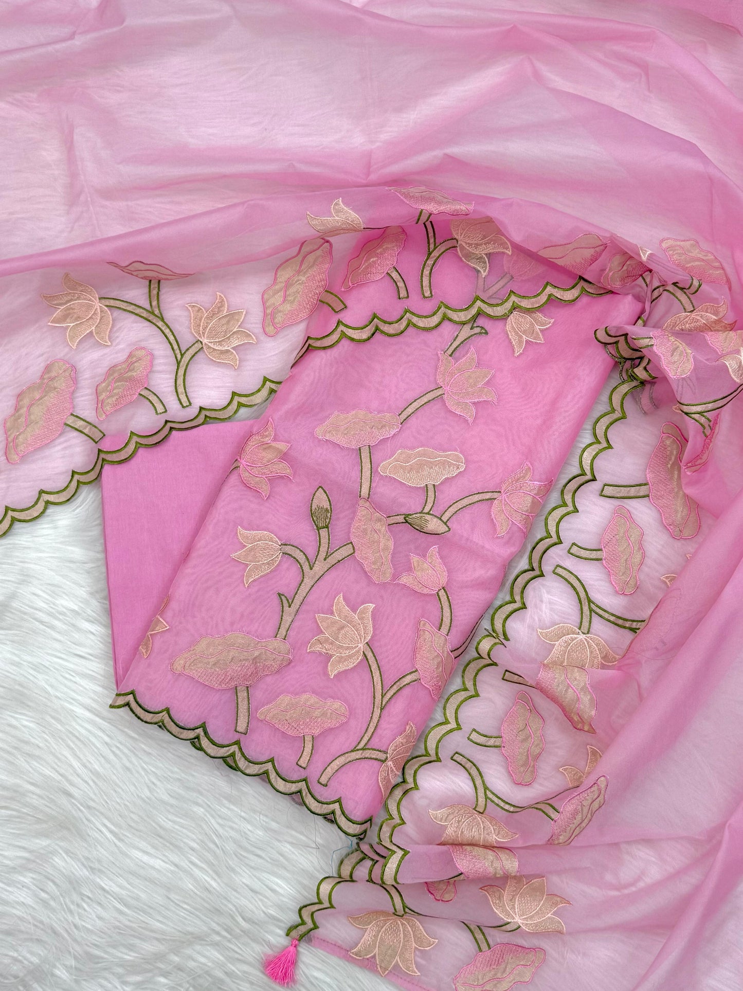 Banarasi Organza Silk Tissue Appliqué work Unstitched Suit