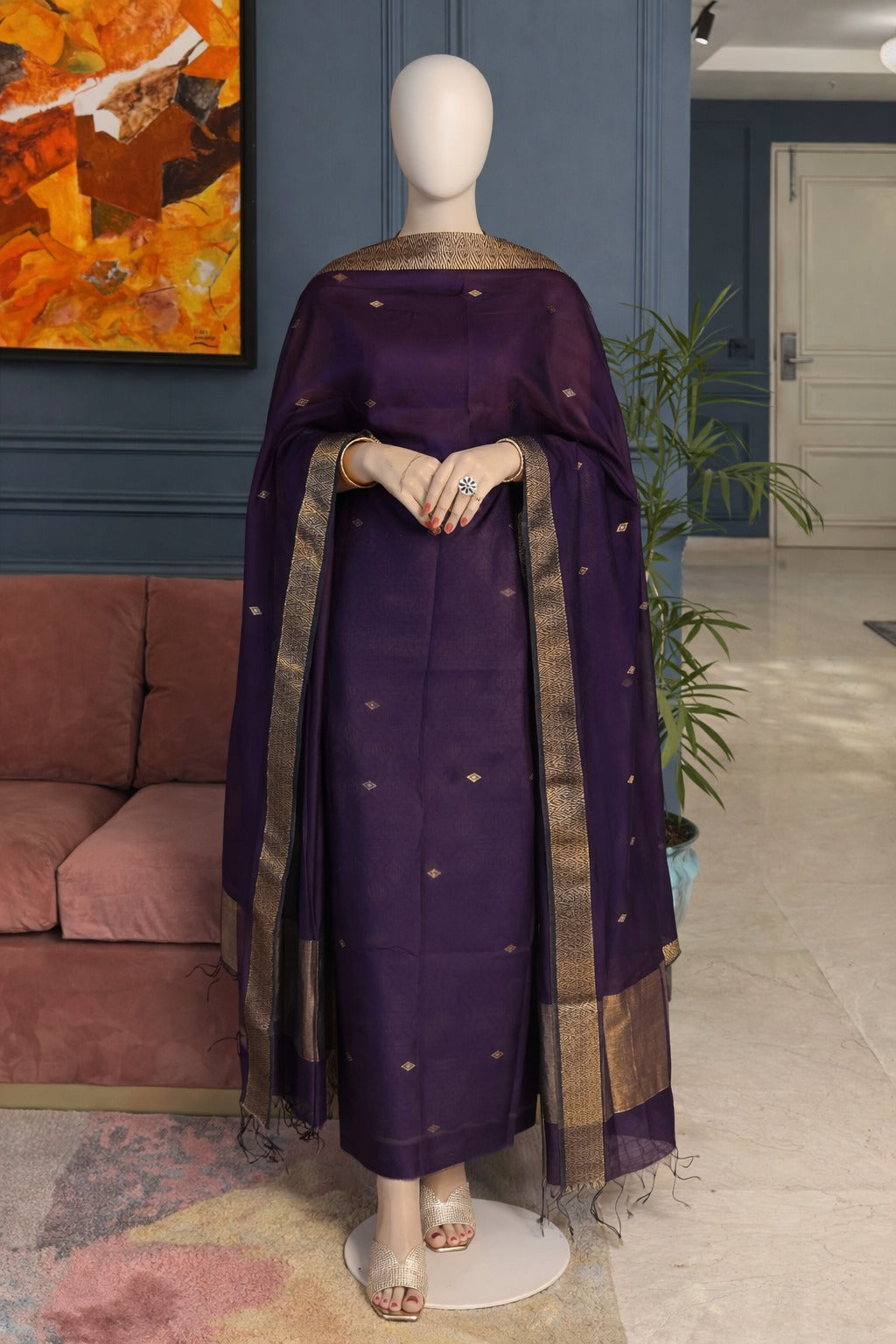 Pure Maheswari Silk Cotton Handwoven Unstitch Suit.