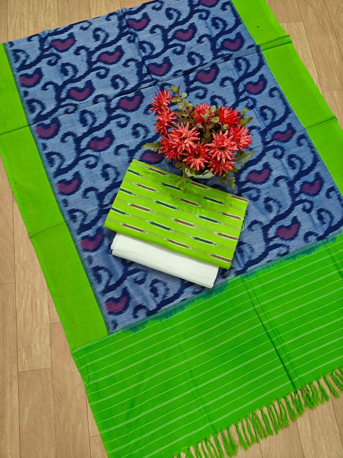 Beautiful Pure Cotton Double Ikkat Unstitched Suit.