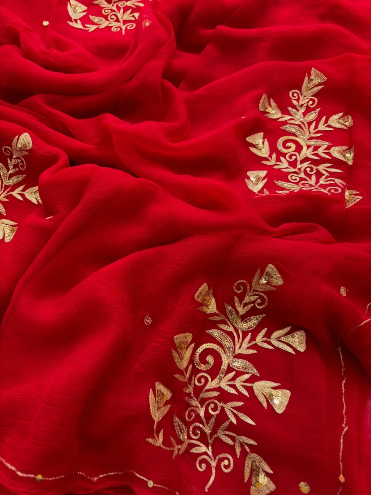 Pure Diamond Chiffon Hand Work Saree.