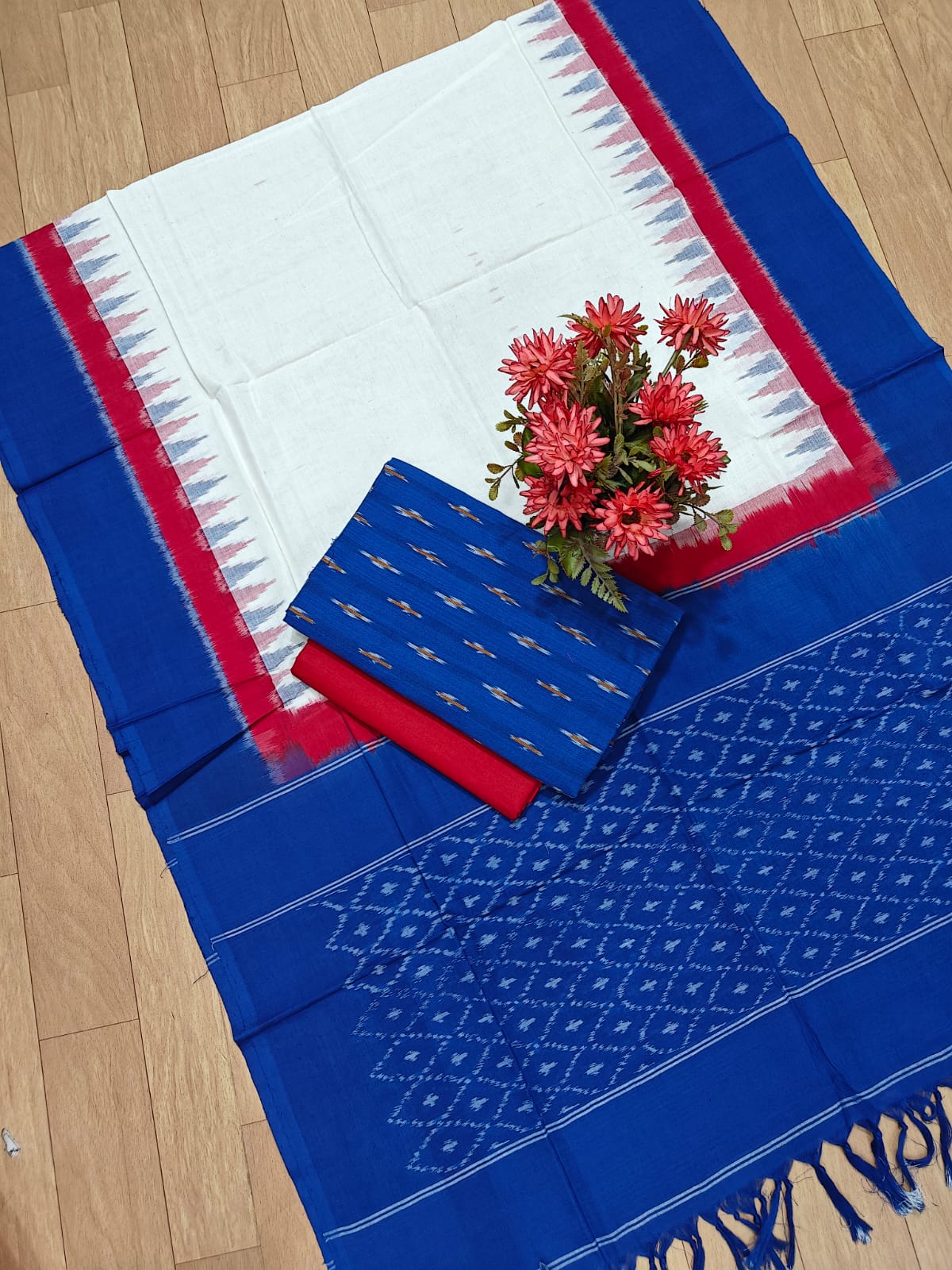 Beautiful Pure Cotton Double Ikkat Unstitched Suit.