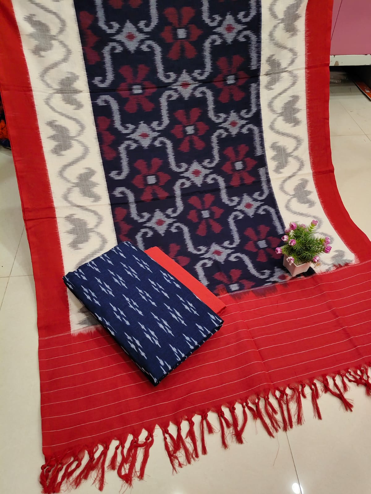 Pure Double Ikkat Cotton Unstitched Suit.