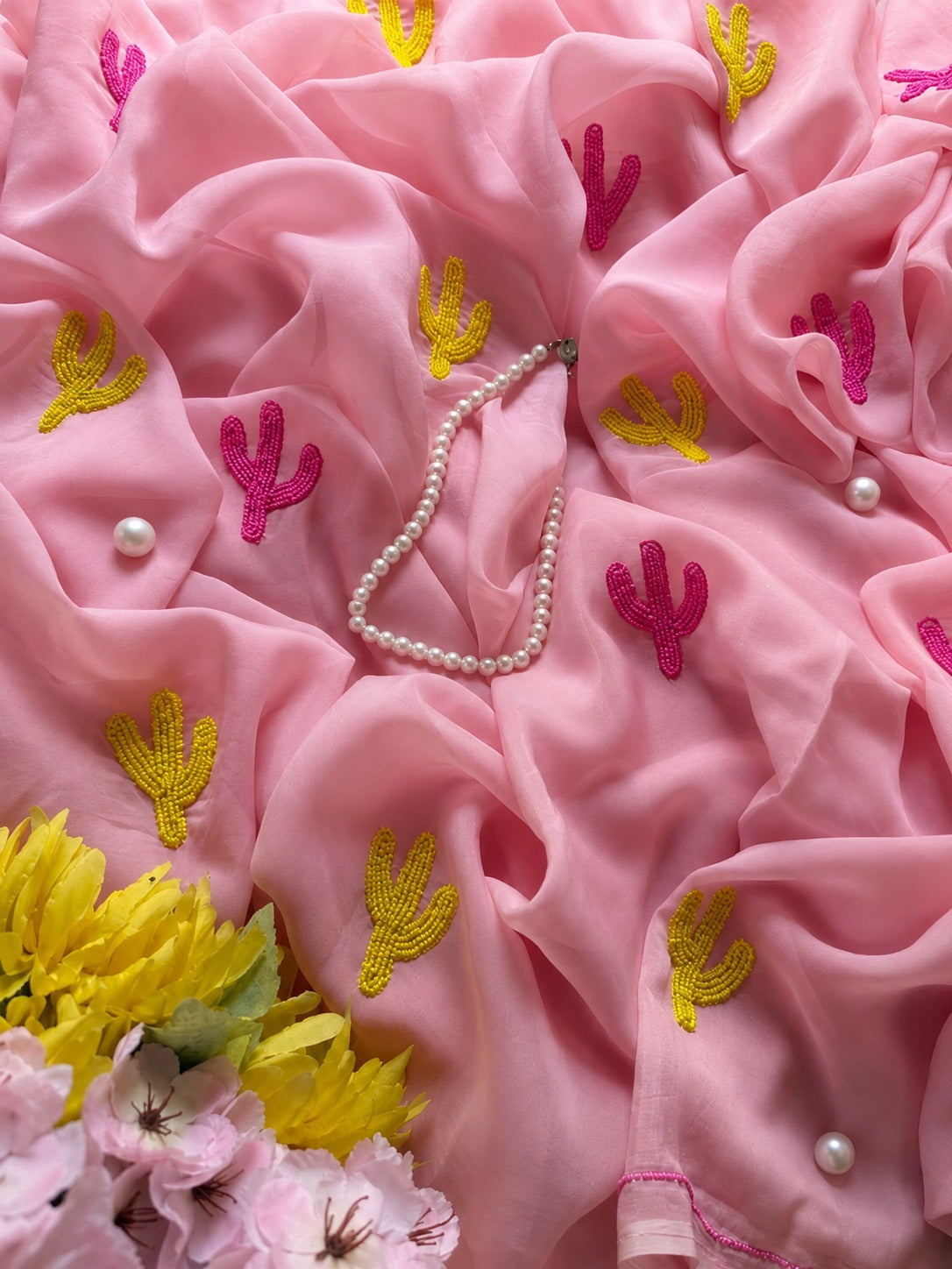 Cactus Bloom Chiffon Saree