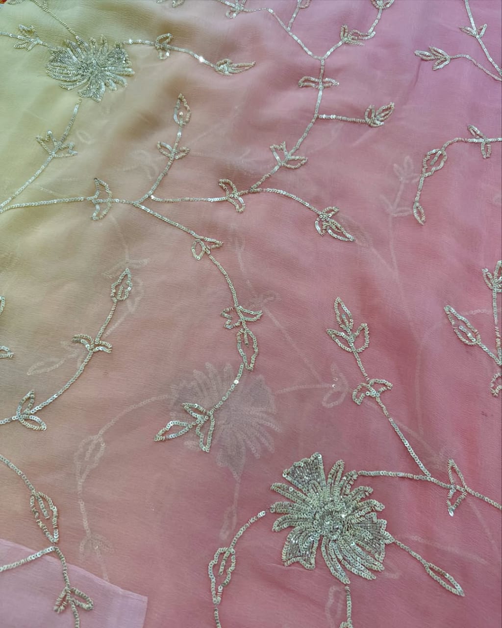 Pure Diamond Chiffon Beautiful Hand Work Saree