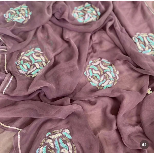 Pure Diamond Chiffon Hand Work Work Saree.