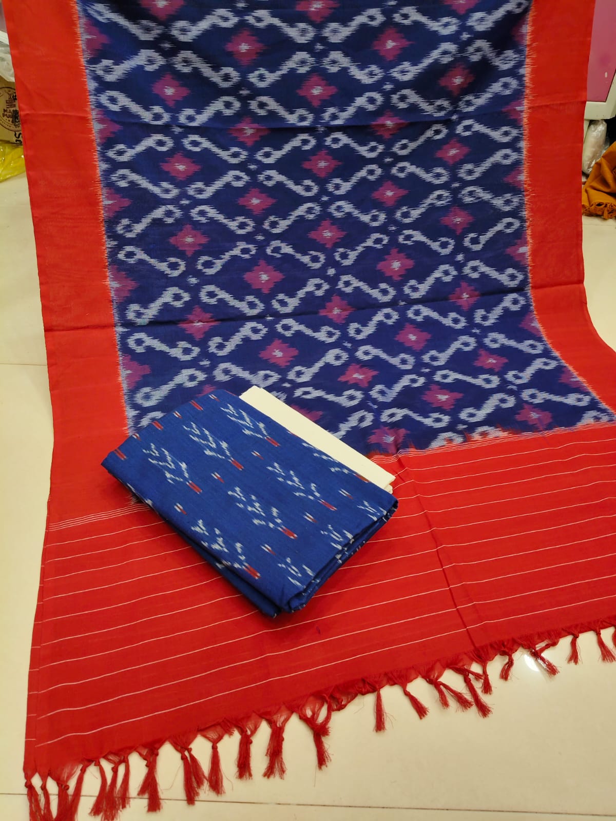 Pure Double Ikkat Cotton Unstitched Suit.