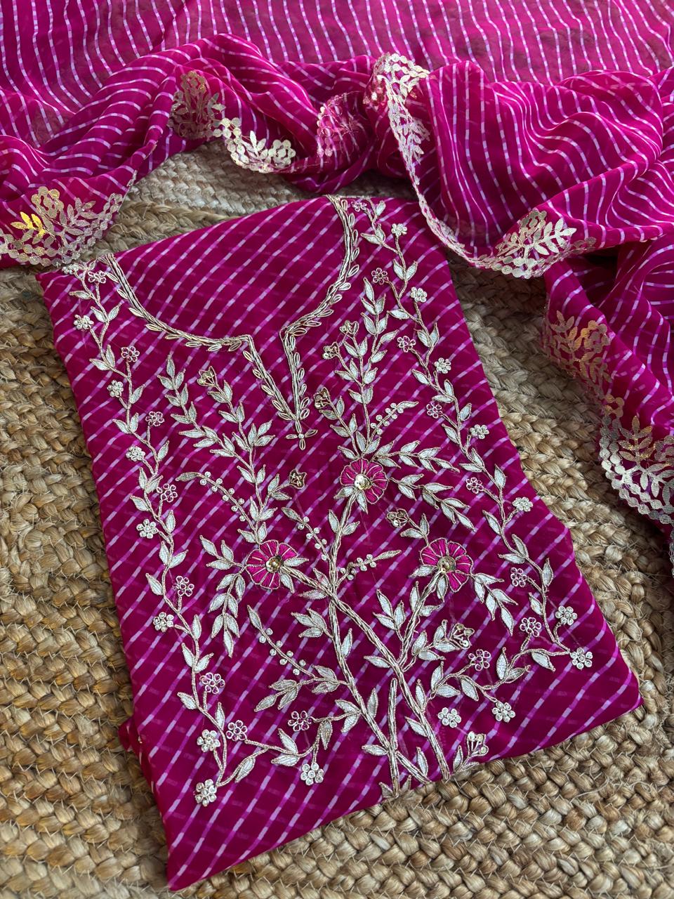 Georgette Gota pati Hand Work Unstitched Suit With Dupata.