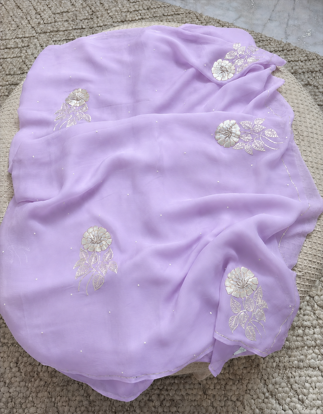 Lavender Pure Diamond Chiffon Saree.