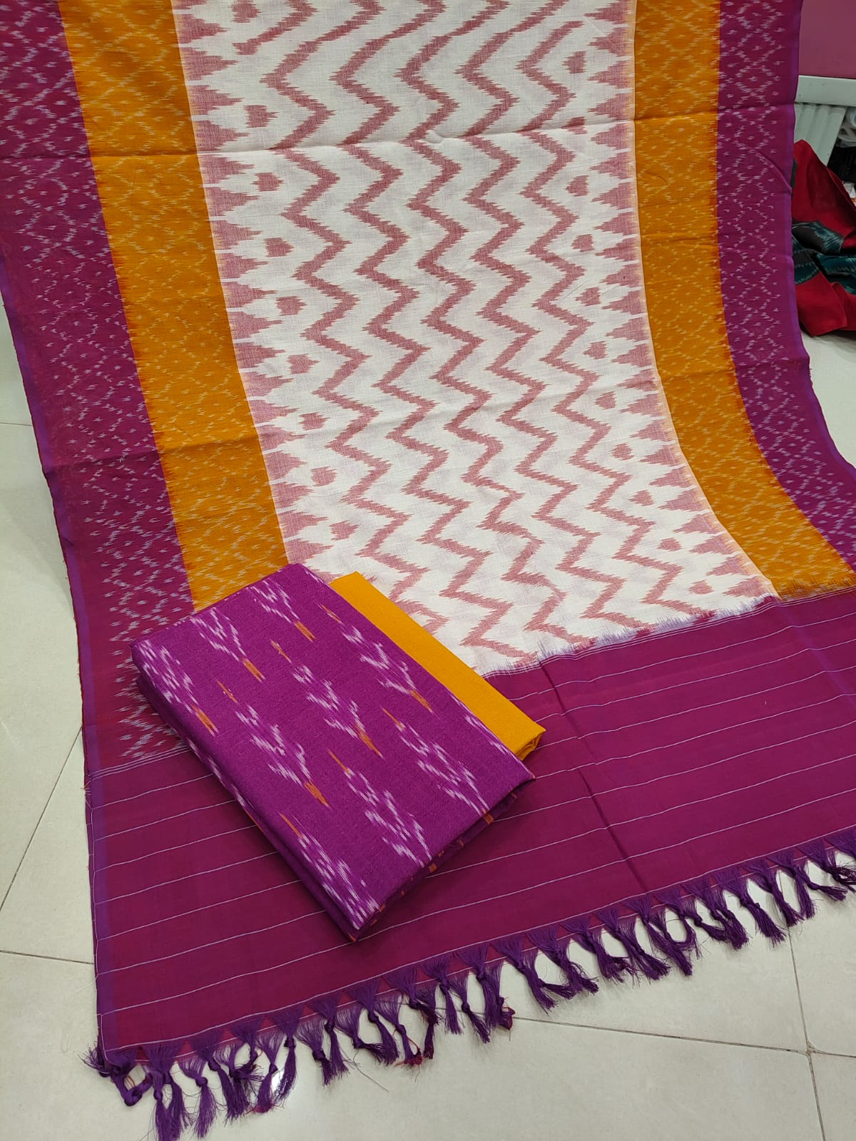 Pure Double Ikkat Cotton Unstitched Suit.