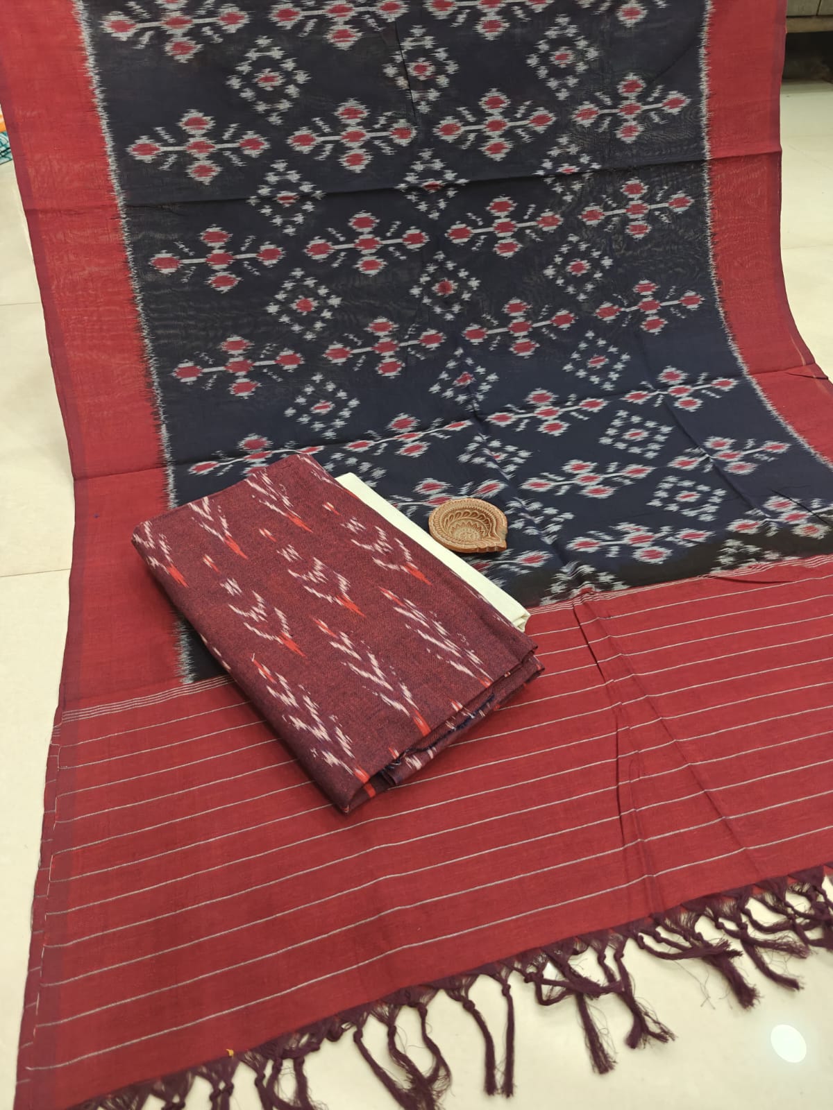 Pure Cotton Double Ikkat Unstitched Suit.