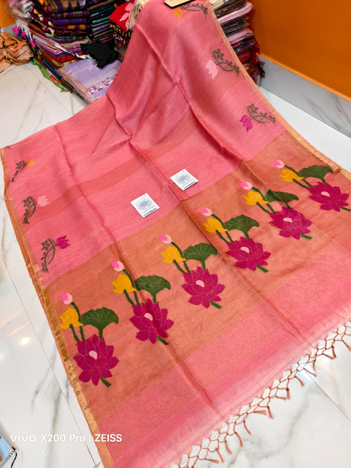 Pure Linen Tissue Saree with Blouse.