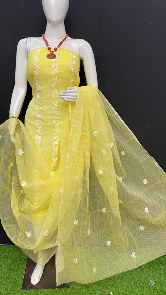 Pure Kota Doria Unstitched suit.