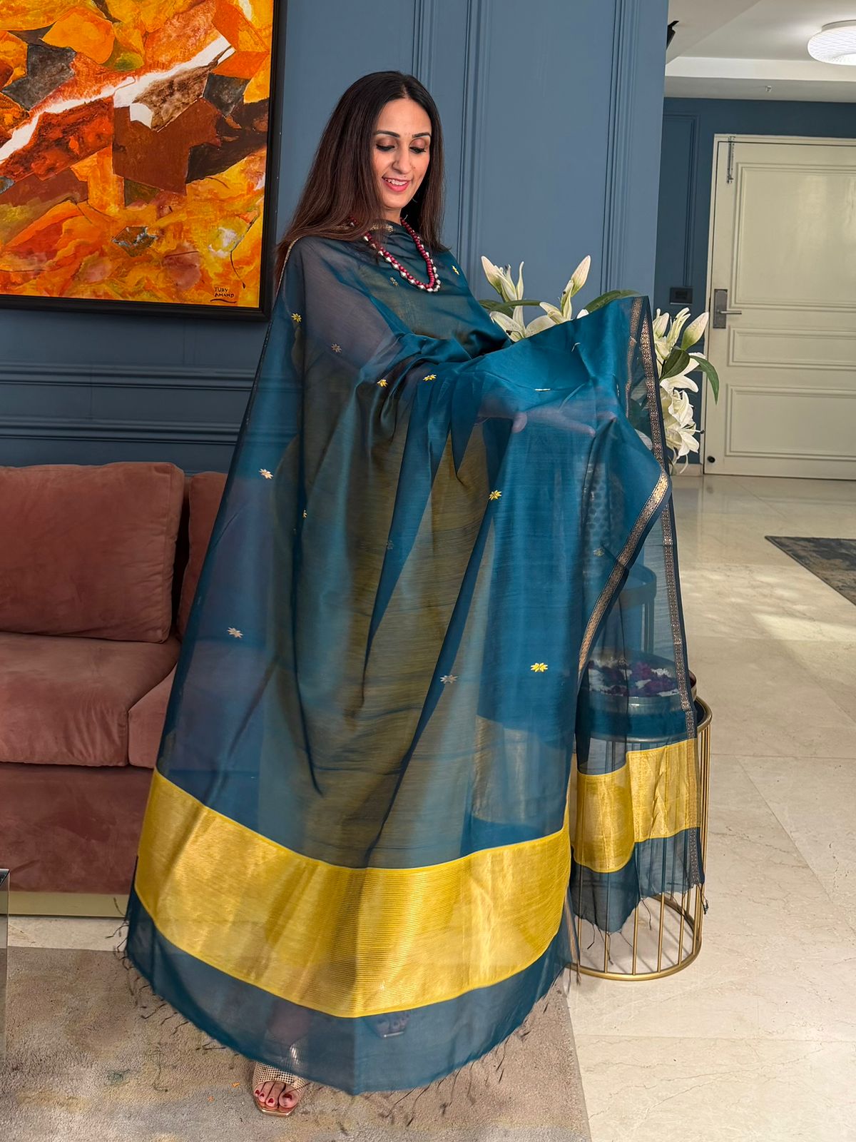 Pure Maheswari Silk Cotton Handwoven Unstitch Suit.